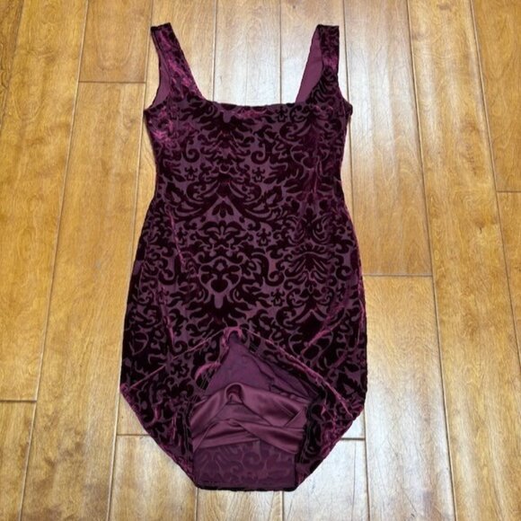 VTG Jump Apparel Womens Red Velvet Burn Out Sheath Y2K Dress Size XS Bodycon 90s - Picture 12 of 12